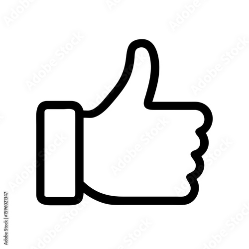  simple outline icon of a hand with a thumbs up gesture, ideal for websites or blogs indicating likes, approval, or positive feedback. The style is line art.