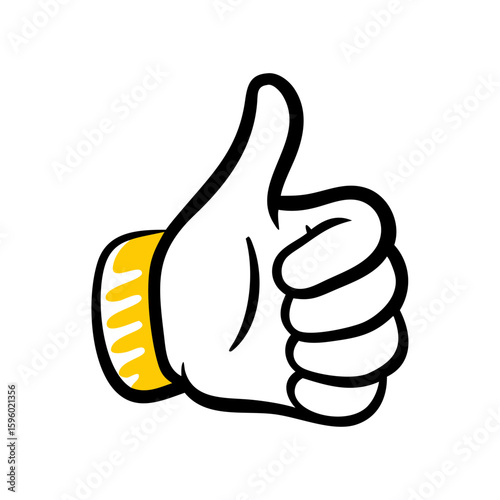 hand-drawn icon of a thumbs up gesture, ideal for websites or blogs indicating likes, approval, or positive feedback. The style is doodle.