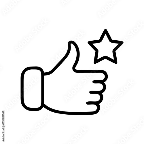  thumbs-up and star icon in a flat, outlined style, perfect for websites or blogs to indicate positive feedback, ratings, recommendations, or favoriting content