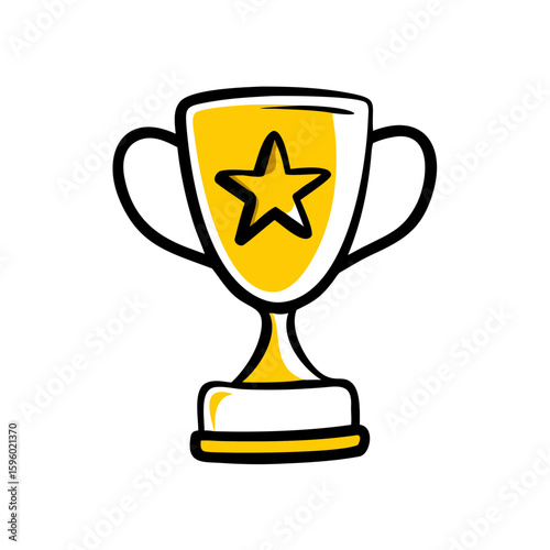 hand-drawn icon of a trophy with a star, ideal for websites or blogs indicating award, success, or achievement. The style is doodle.