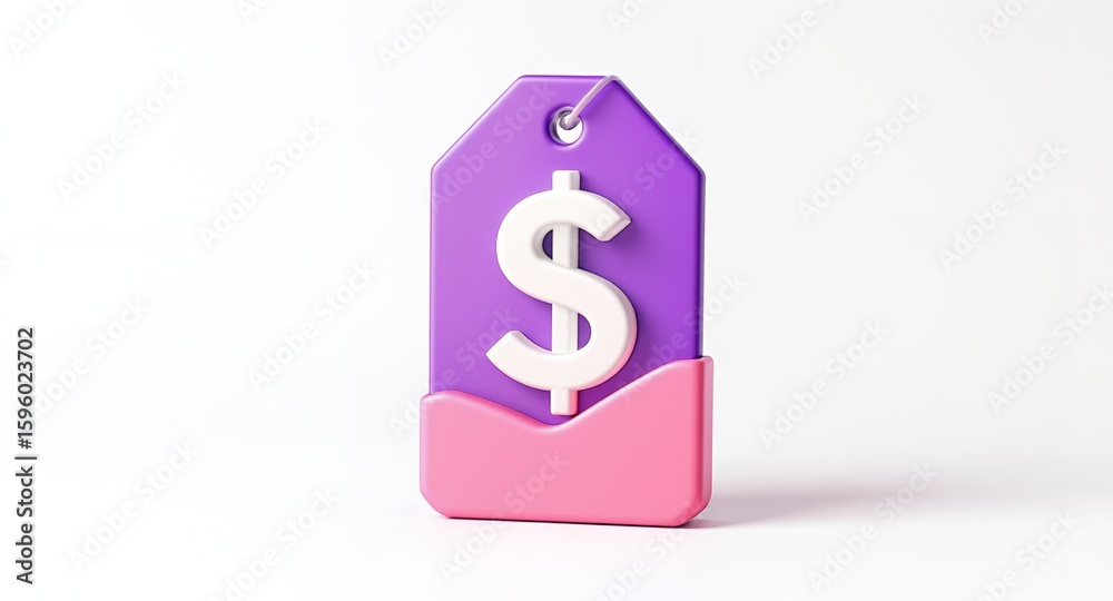 Obraz premium 3D Render of Price Tag with Dollar Sign Purple and Pink Shopping Commerce Finance Icon Sy