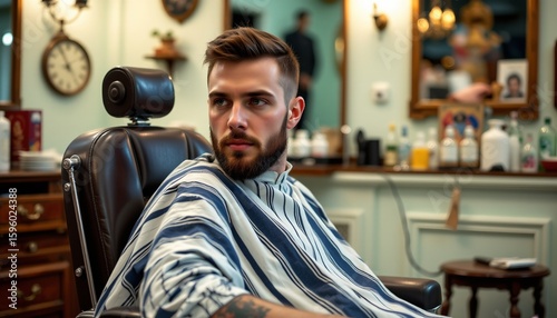 Wallpaper Mural old fashioned barber shop chair, straight razor, classic groom Torontodigital.ca