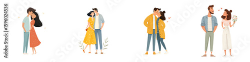 Romantic Couples Set: Illustration of Young People in Love