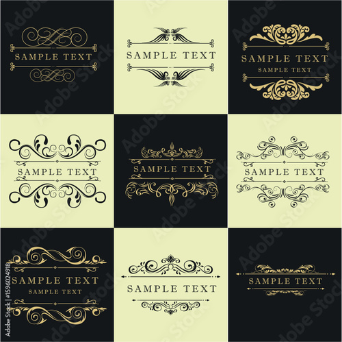 Golden and black floral Decorative elements
