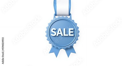 Blue Sale Badge Award Ribbon 3D Render Illustration