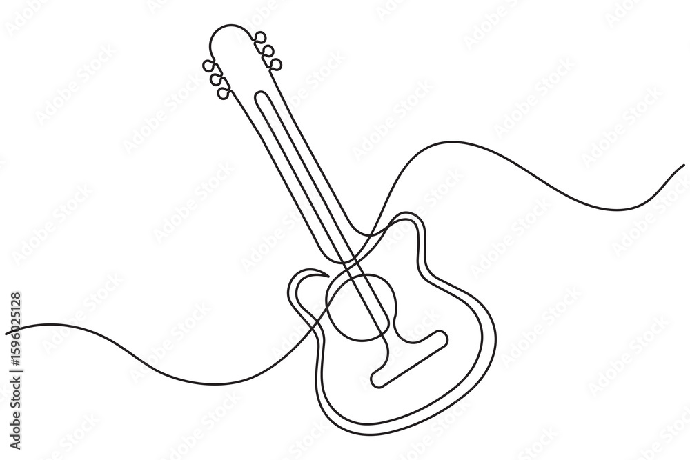 Obraz premium Guitar continuous one line drawing white background and minimalist style music and electric system isolated outline vector illustration