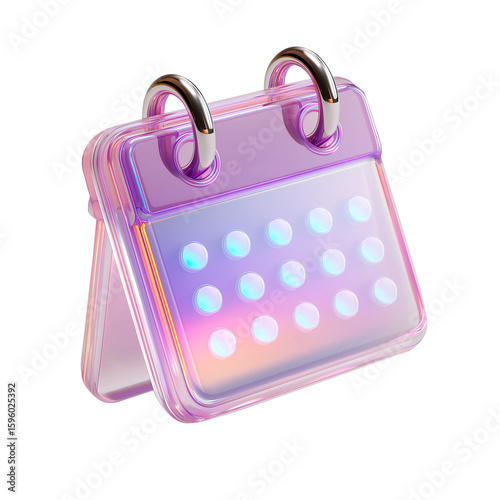 3D render holographic element icon PNG element on isolated background. Pink and purple symbol calendar