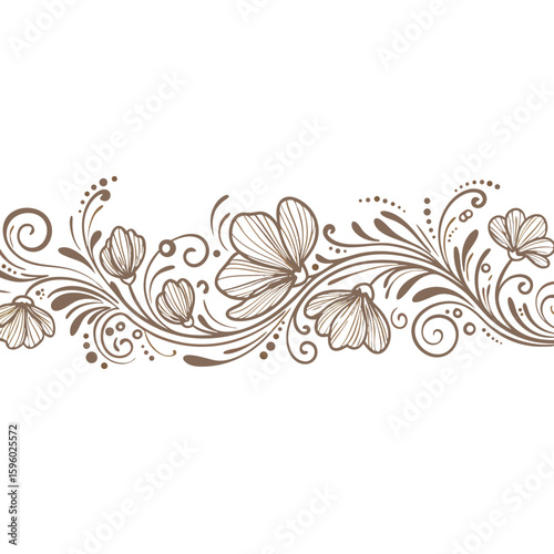 Horizontal floral chapter divider design in brown color for elegant decoration concept
