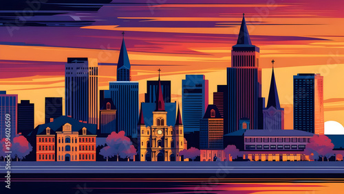 New Orleans Skyline Poster isolated on transparent background  