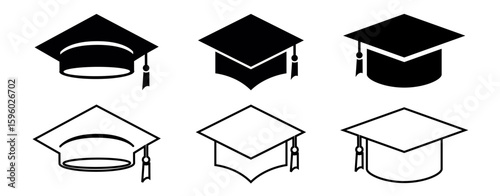Graduation cap icon, mortarboard cap symbol design elements.