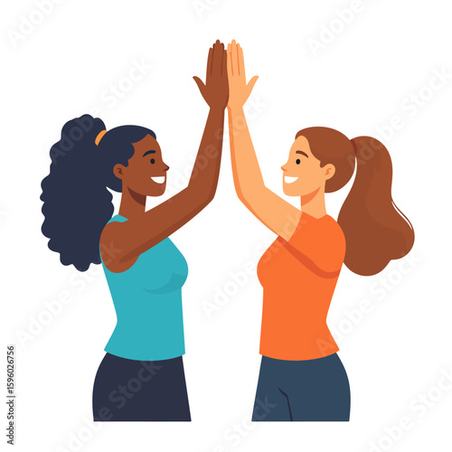 Two diverse women celebrating with a high five gesture.