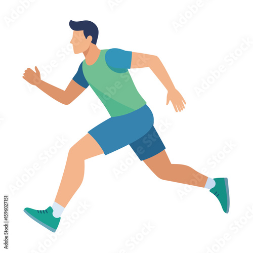 Energetic Running Man Illustration in Flat Design Style with Athletic Apparel