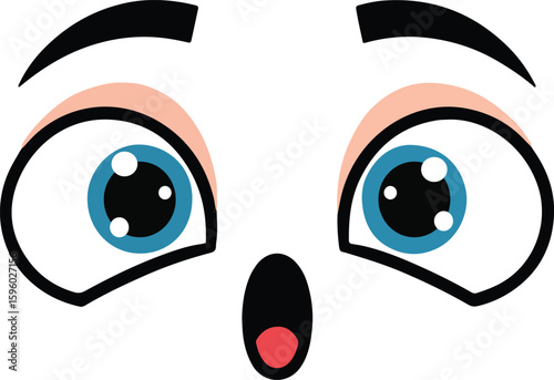 Surprised cartoon eyes and open mouth expression
