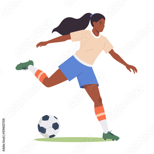 Female Soccer Player in Action Kicking a Ball