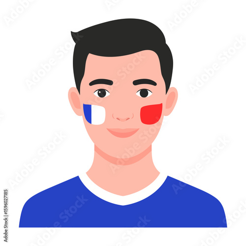 Smiling Boy with French Flag Face Paint in Blue Jersey
