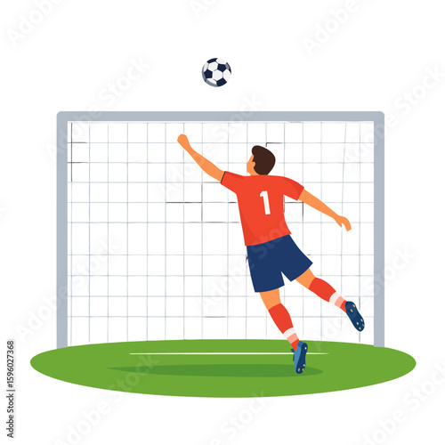 Soccer Goalkeeper Reaching for Flying Ball in Action