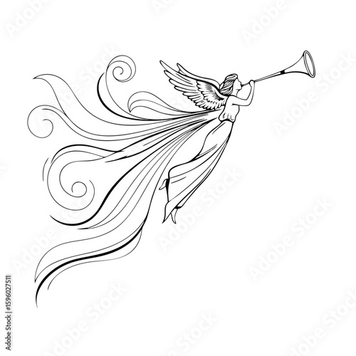 Elegant chapter divider design featuring angel playing trumpet with flowing ribbons concept