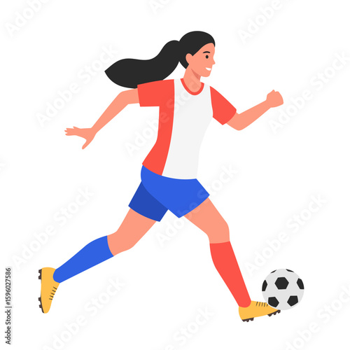 Female Soccer Player in Action with Ball