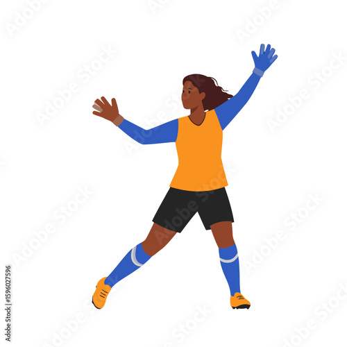 Soccer Goalkeeper in Action, Reaching Upward, Wearing Uniform, Flat Illustration.