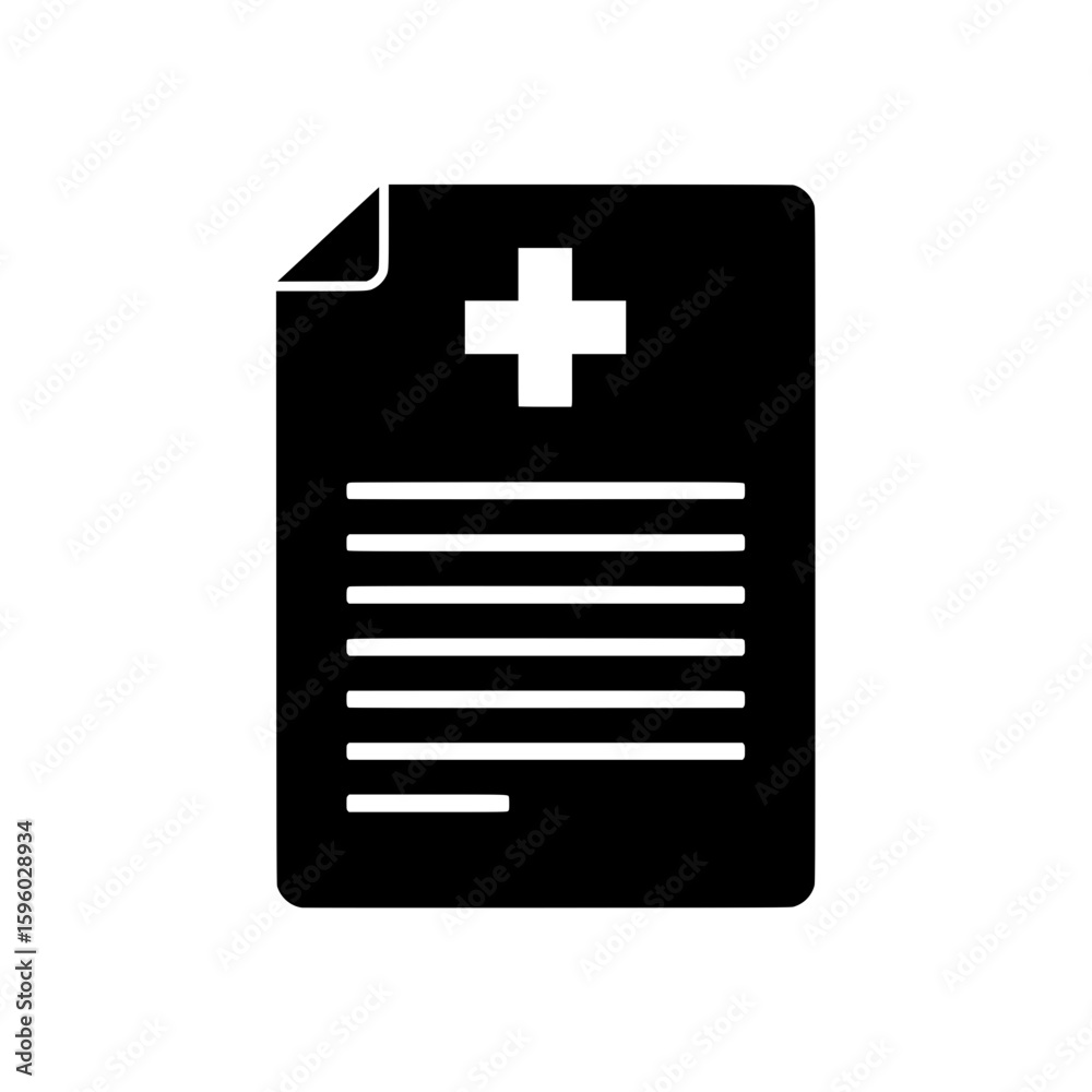 Fototapeta premium A black vector icon of a medical document, representing patient health records or clinical reports.