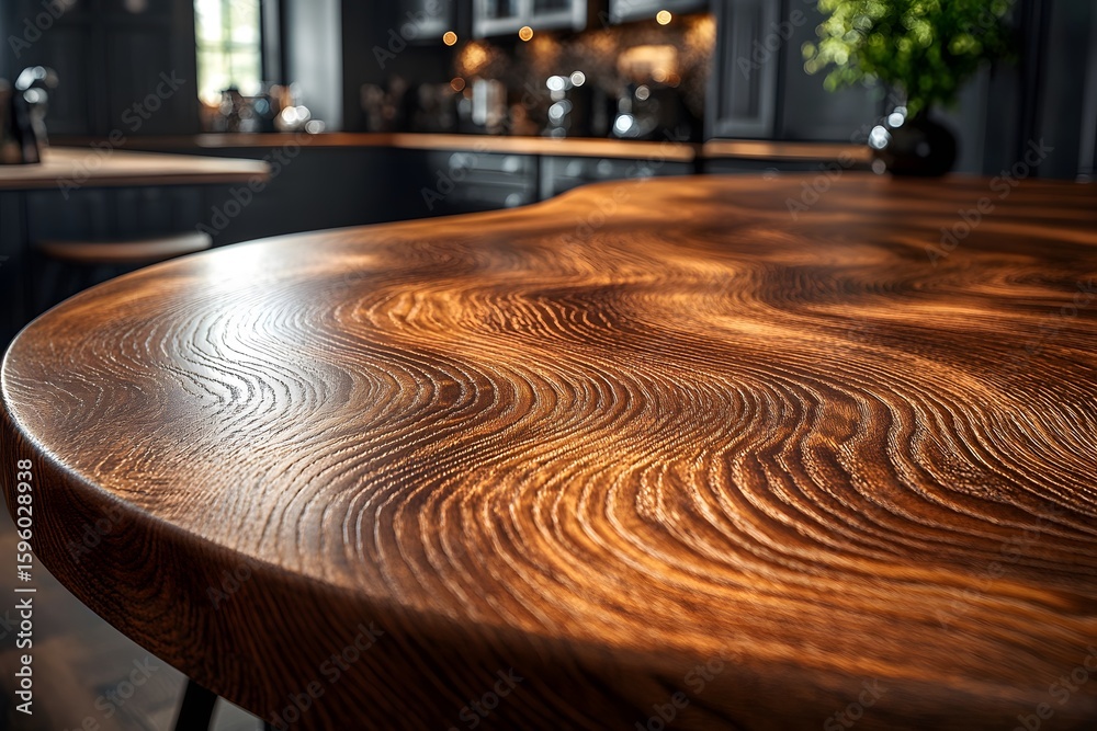 Obraz premium Elegant Wooden Kitchen Table Design with Natural Grain Patterns for Modern Interiors