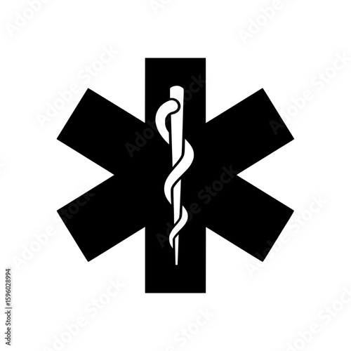 A black vector icon of the Star of Life symbol, representing emergency medical services, ambulances, and paramedics.