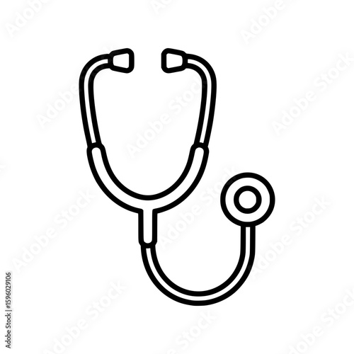 A minimalist line art icon of a medical stethoscope, a symbol of doctors, nurses, and general healthcare services illustration.