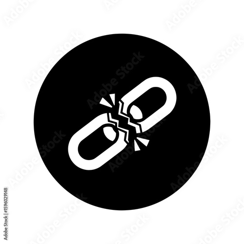 A vector icon of a broken chain link, symbolizing disconnection, failure, and a severed or weak connection.