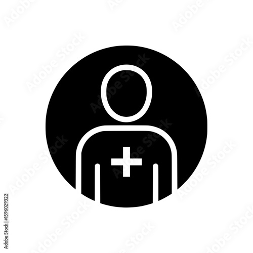 This vector icon features a person's vector with a plus sign, symbolizing a patient, healthcare, or a new user.