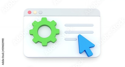 Website settings gear cursor interface 3D render digital technology online application