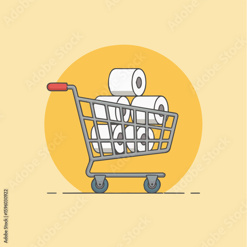 Clean and modern vector  toilet paper shopping cart illustration for hygiene products and personal care items online store design needs