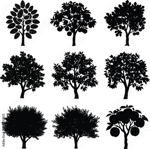Collection of fruit trees silhouette vector illustration for graphic design and decoration use