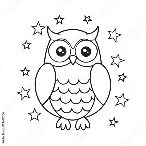 cute owl pattern with stars and moons kids for colouring page