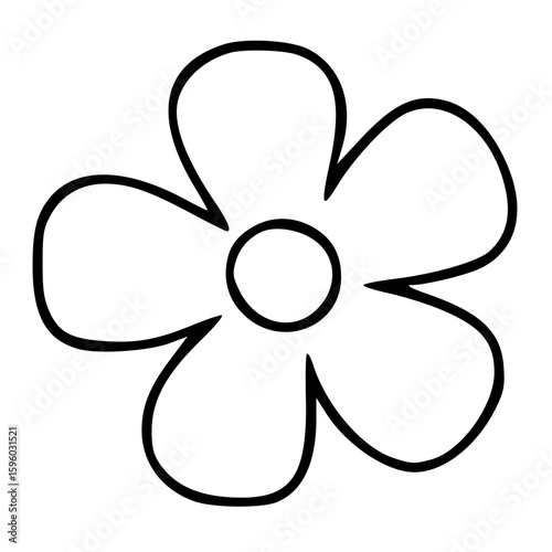 Minimal flower with soft five wide petals in doodle art