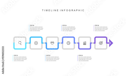 Business road map timeline infographic concept. with icons and 6 steps, Corporate milestones graphic elements. workflow layout, diagram, report, web design. Creative, Vector illustration.