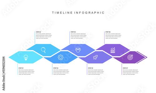 Business road map timeline infographic concept. with icons and 7 steps. Can be used for workflow layout, icons, diagram, report, web design Creative. marketing data. Vector illustration