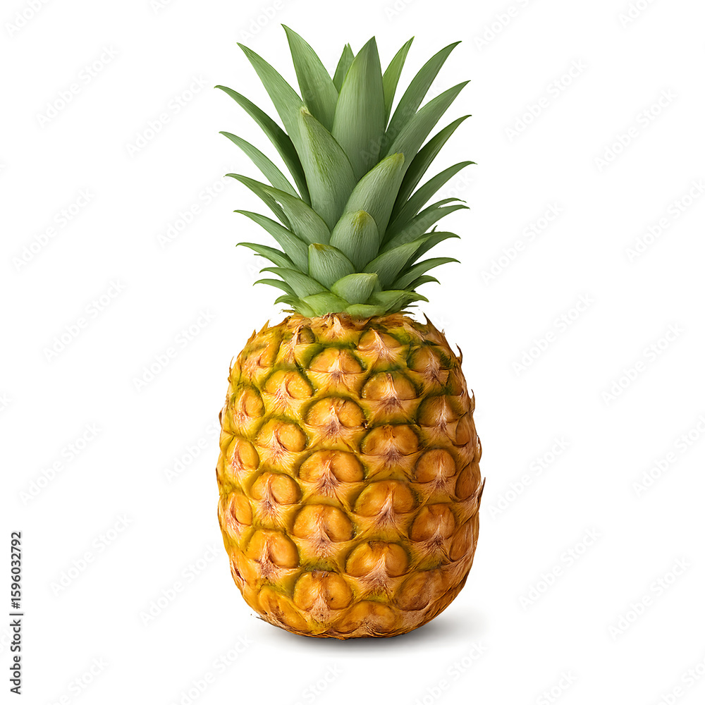 Fototapeta premium Ripe Pineapple with Green Crown on Transparent Background