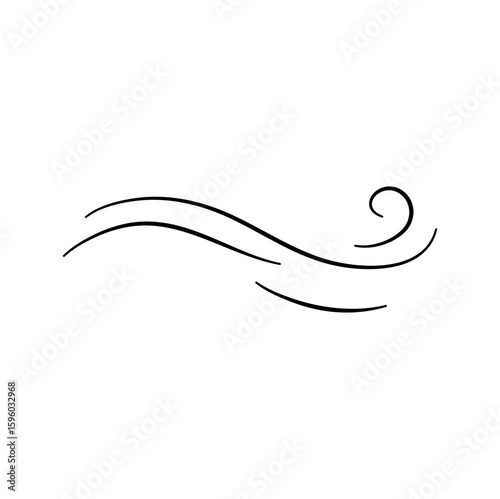 Doodle wind line sketch vector. Hand drawn doodle wind motion, air blow, swirl element