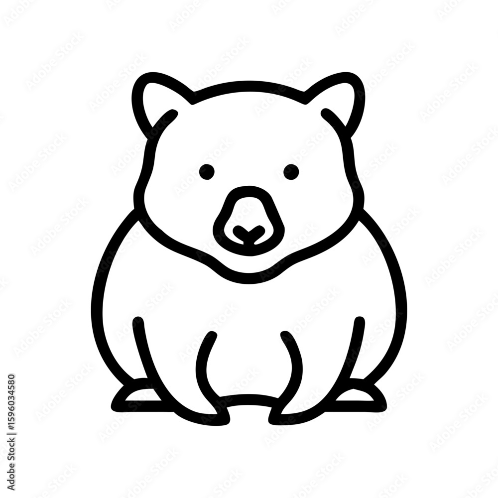 Fototapeta premium Cute wombat illustration with simple outline in black and white 
