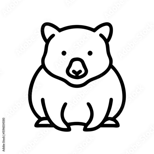 Cute wombat illustration with simple outline in black and white  