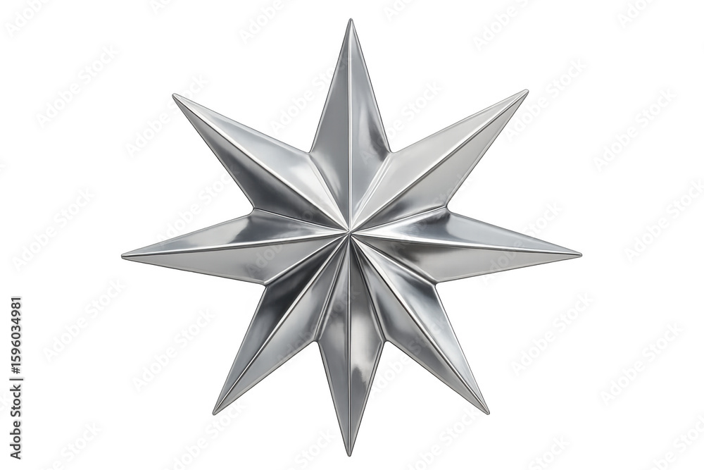 Fototapeta premium Metallic eight-pointed star gleaming on a transparent background, perfect for festive decorations or symbolic representations
