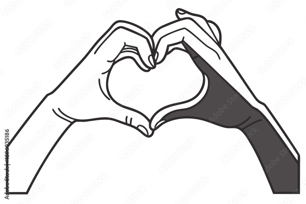 Obraz premium Silhouette and Line Art of Heart-Shaped Hand Gestures for Love, Wellness, Family, and Charity Concepts