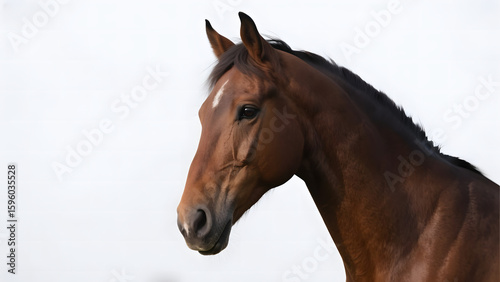 Profile of a Dark Brown Horse Against a White Background