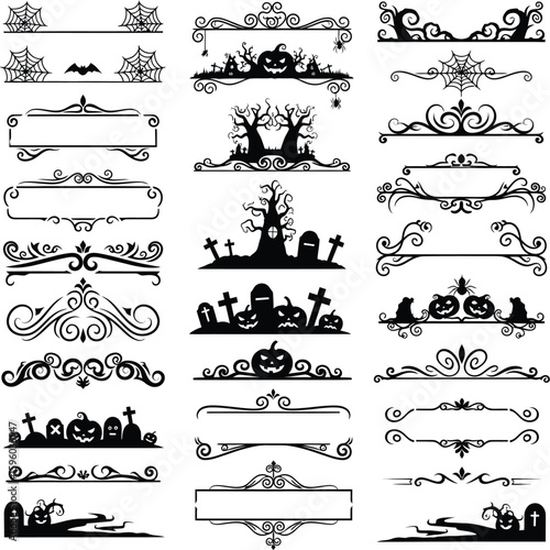 Halloween border vectors decorative spooky design elements silhouette clip art collection vector illustration