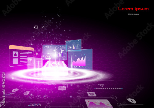 Power AI for analysis big data concept,hitecth technology abstract background with drak background.futuristic style vector