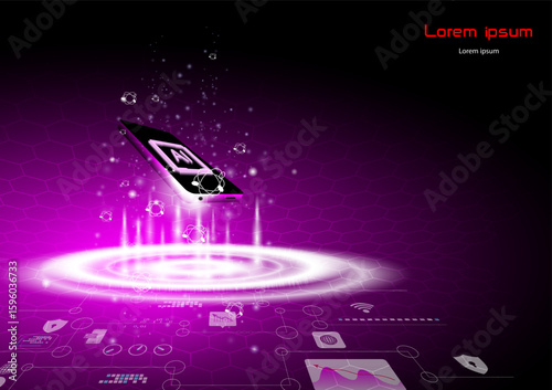 Power AI in smarth phone concept,hitecth technology abstract background with drak background.futuristic style vector