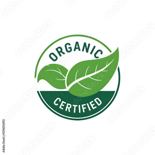Green organic certified label with leaves, promoting natural and sustainable products