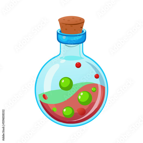 Round Glass Potion Bottle with Bubbles: Magical Elixir for Fantasy, Alchemy, Science, and Game Design

