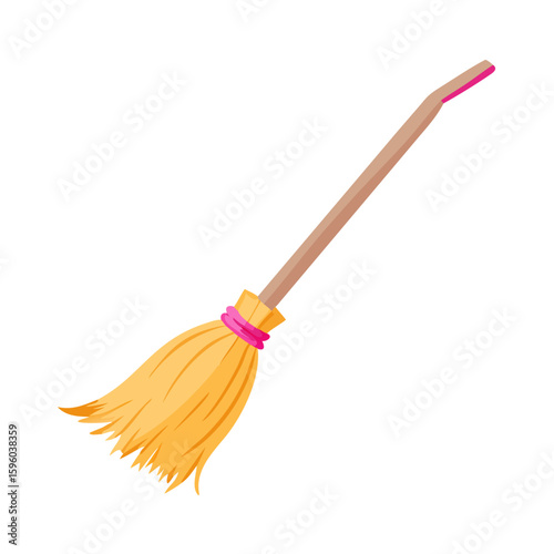 Cleaning Broom with Yellow Bristles: Classic Household Tool for Sweeping, Tidiness, Chores, and Domestic Themes

