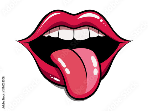 Pop Art Mouth with Protruding Tongue: Expressive Red Lips Graphic for Fun, Youth Culture, Rock and Roll, and Bold Statements

